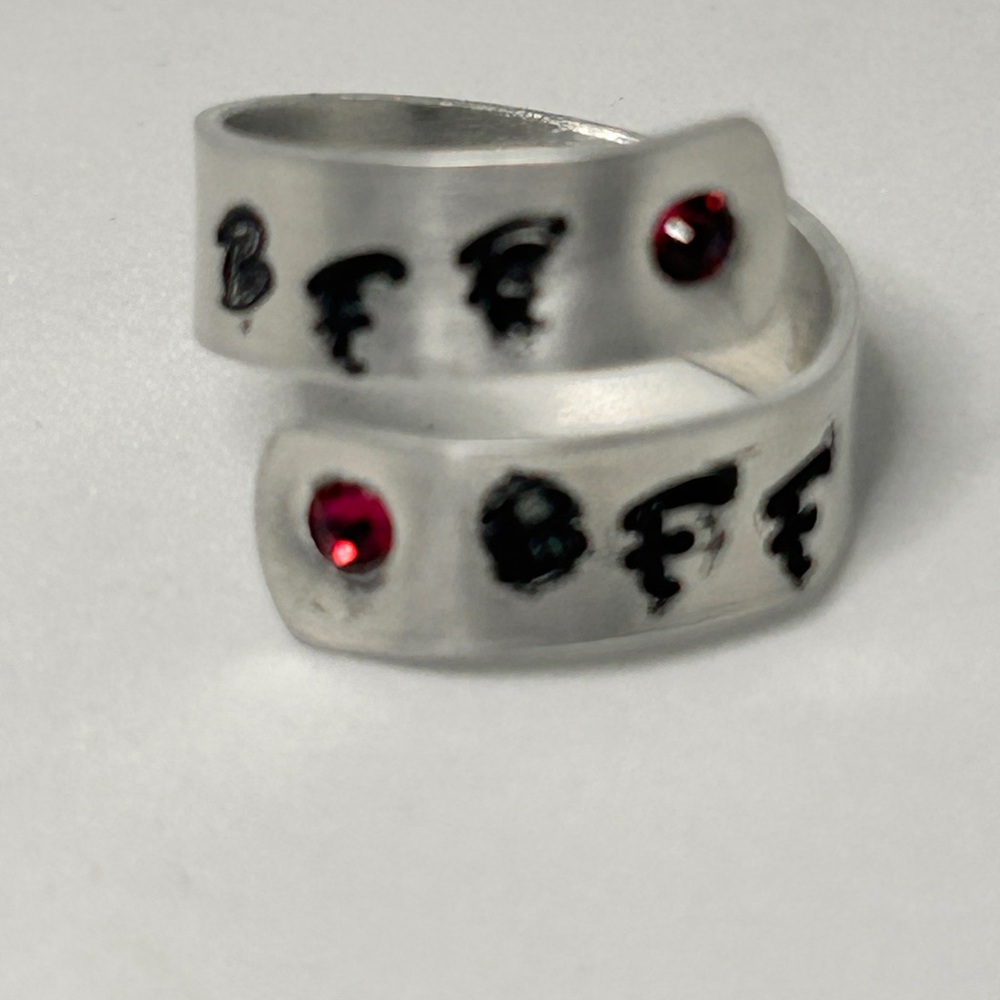 NEW HANDMADE & UNIQUE Silver BFF Adjustable Ring with Red Accents